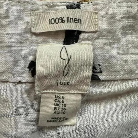 Joie white + black lightweight linen vintage scene patterned pants Size 6 - Picture 3 of 4